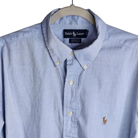 Ralph Lauren Mens Size 17-34‎ Yarmouth Cotton Button Down Oxford Shirt Blue FLAW - Picture 3 of 11